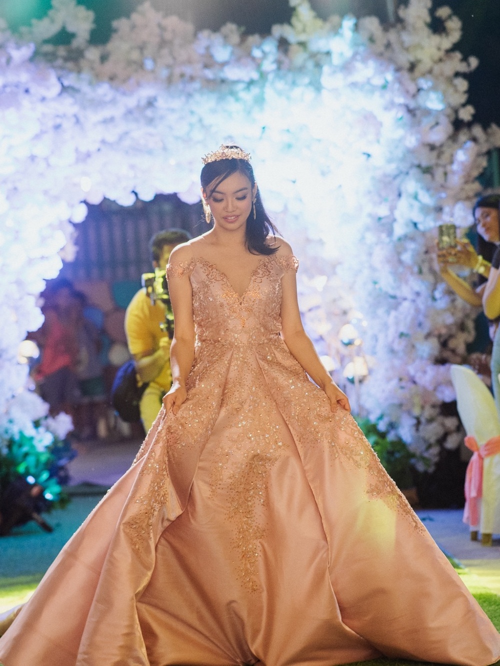 Girls' Rose Gold Sequin Ball Gown Dress